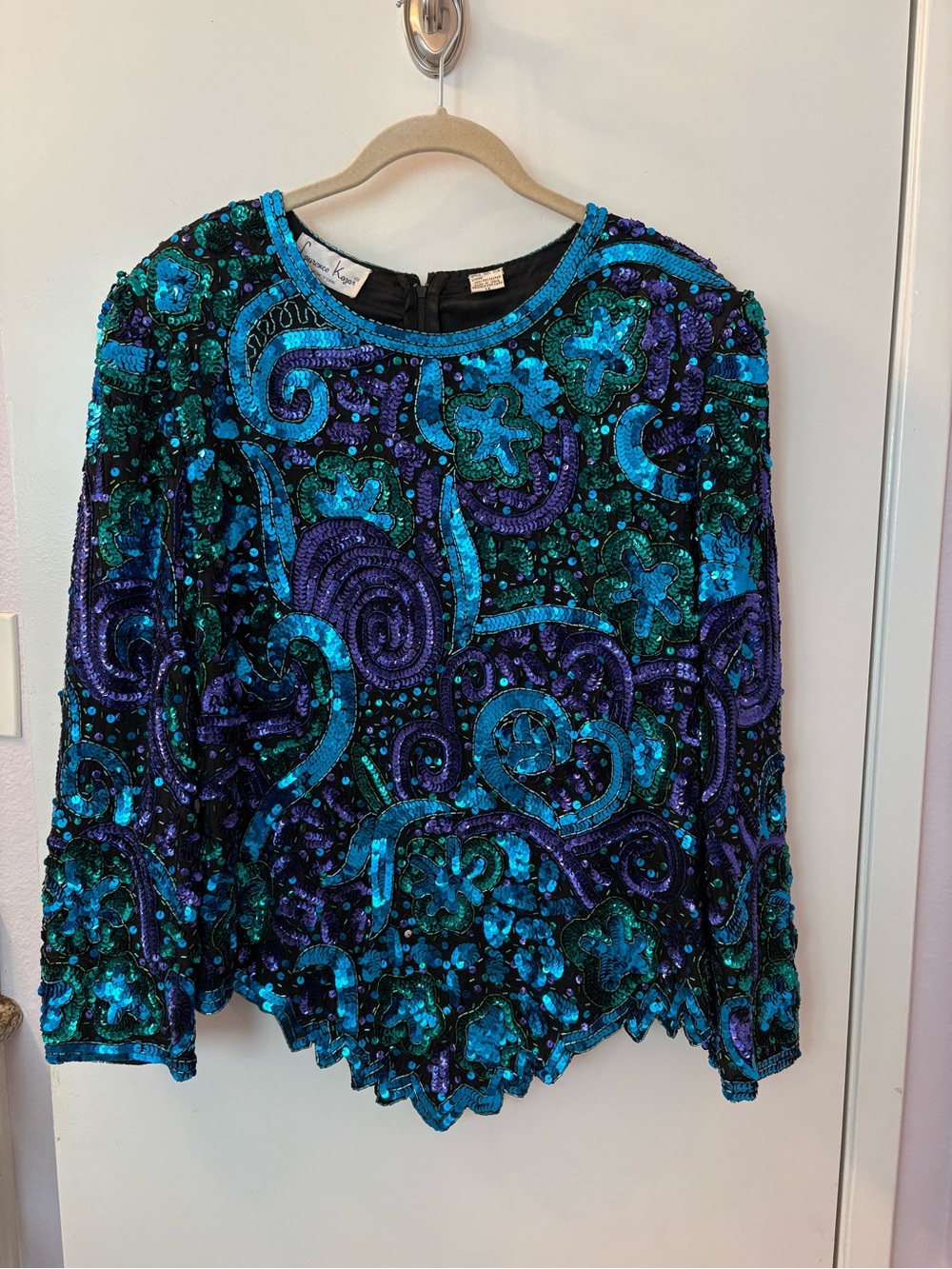 Laurence Kazar Teal & Purple Sequin Embellished Top 1 X EUC/PTP 23/L 26-30